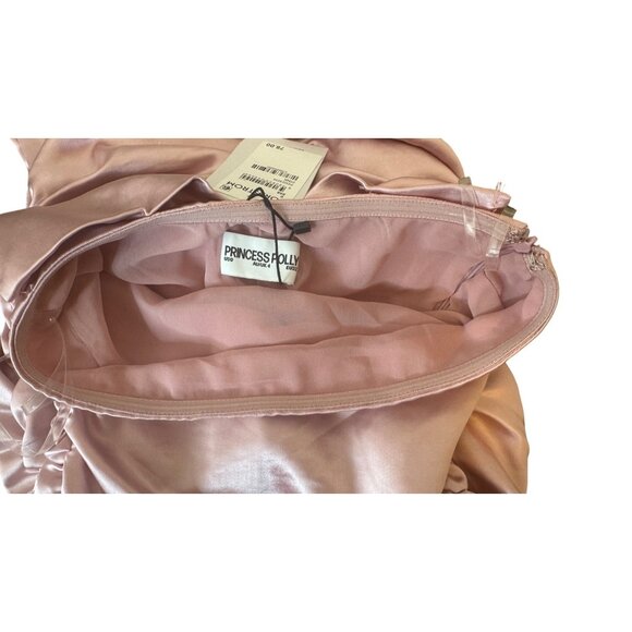 2/$30 NWT Princess Polly Pink Size 0 Ruched Satin Bow Mini Dress - Picture 12 of 16